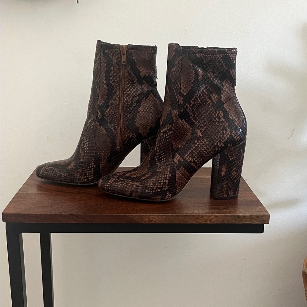Aldo Dark Brown Snake Print Ankle Booties